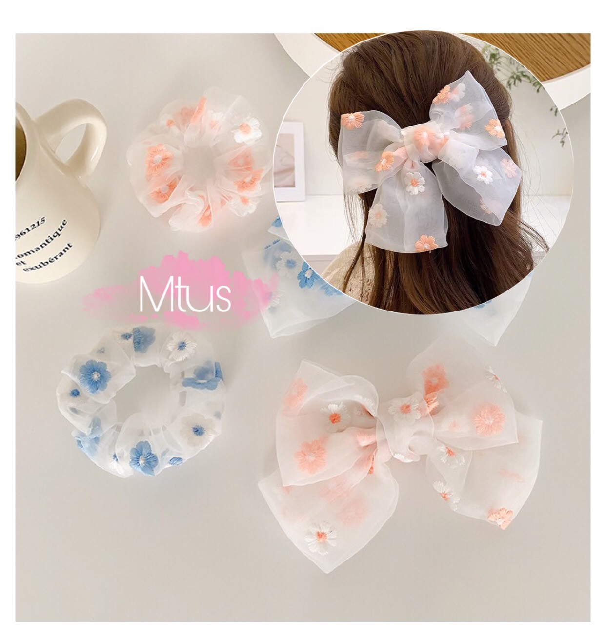 dây cột tóc scrunchies - kẹp tóc nơ hoa