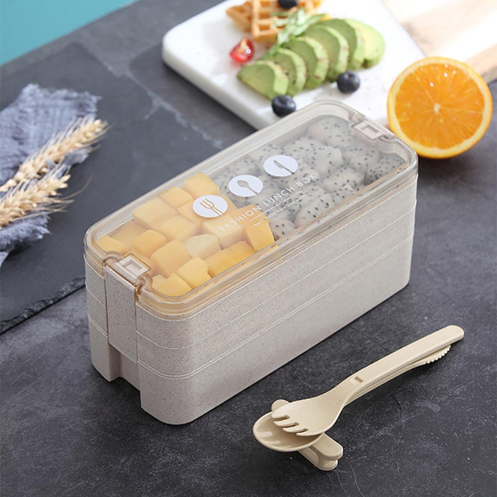 3 Layer Microwave Lunch Box Leak-Proof Independent Lattice Bento Lunch Box for Students Office Bento Portable Food Container