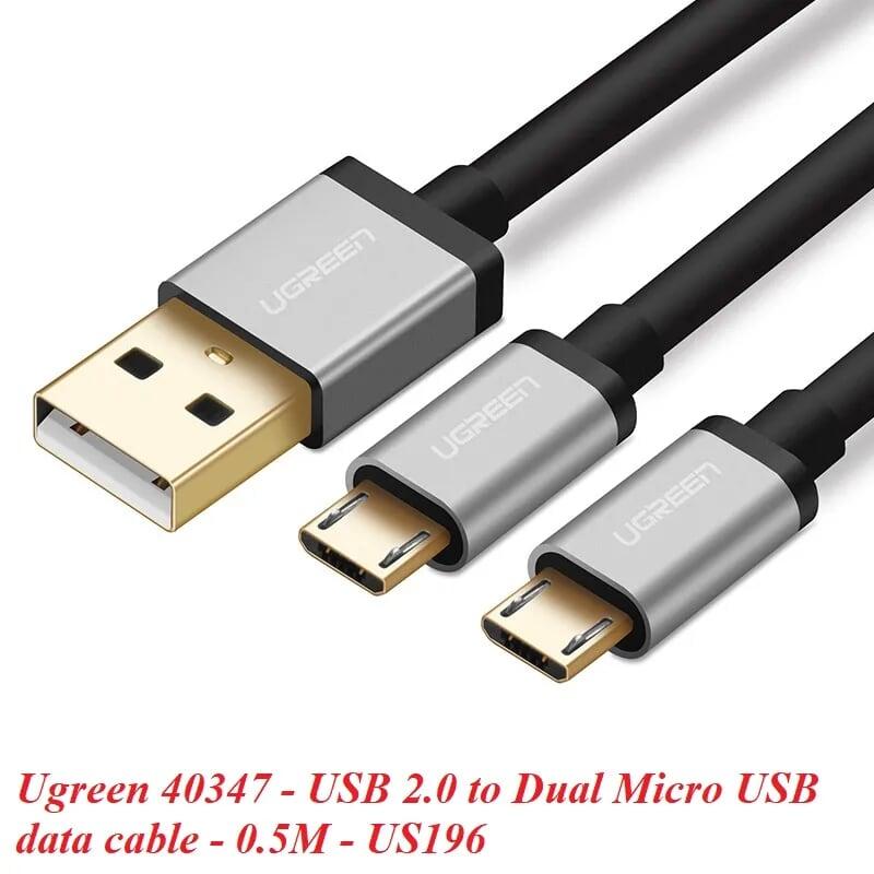 Ugreen UG40347US196TK 0.5M màu Đen Cáp sạc truyền dữ liệu USB 2.0 sang 2 đầu MICRO USB cao cấp - HÀNG CHÍNH HÃNG