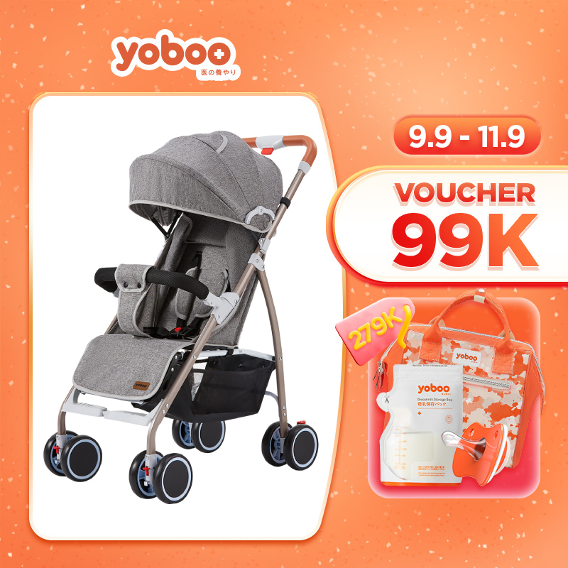 Xe đẩy gấp gọn cho bé Yoboo YB-0067 bánh xe có phanh, tựa lưng chống gù điều chỉnh nhiều góc độ - Hàng chính hãng