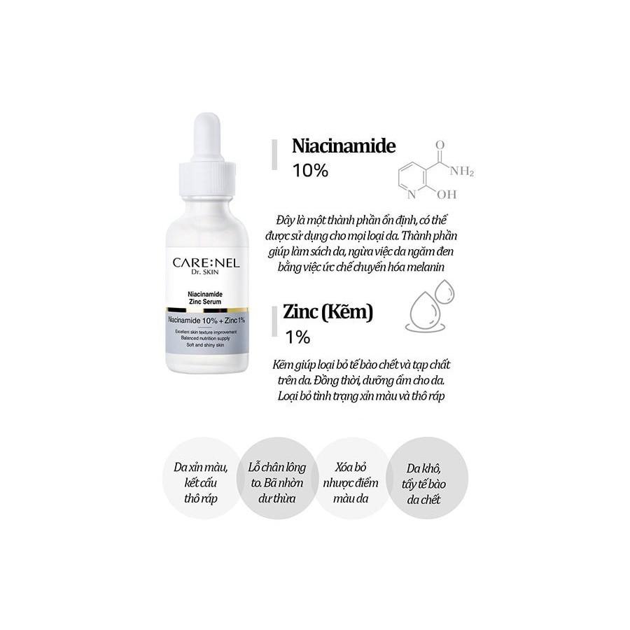 Serum Dưỡng Da Trắng Mịn, Cải Thiện Các Khuyết Điểm Của Da Care:nel Niacinamide 10% + Zinc 1% Serum 30ml