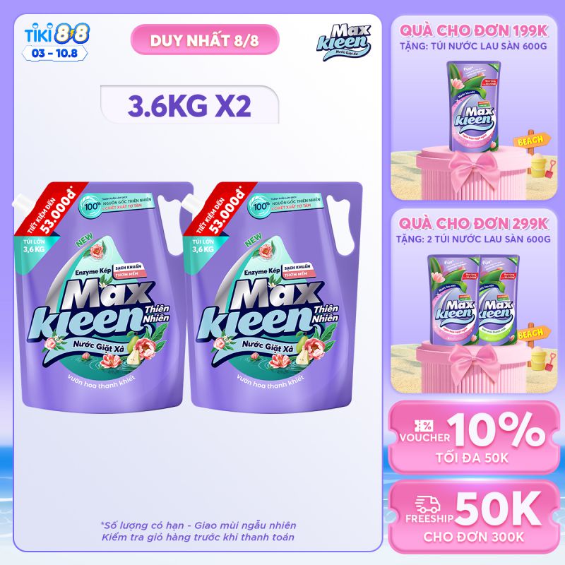 Combo 2 Túi Nước Giặt Xả MaxKleen Thiên nhiên 3.6kg