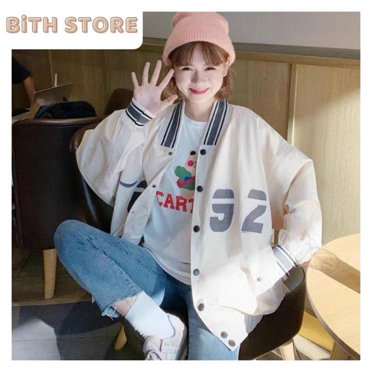 Áo khoác dù bomber cúc bấm 2 lớp in logo E092 khoác ngoài mùa hè phong cách Hàn Quốc