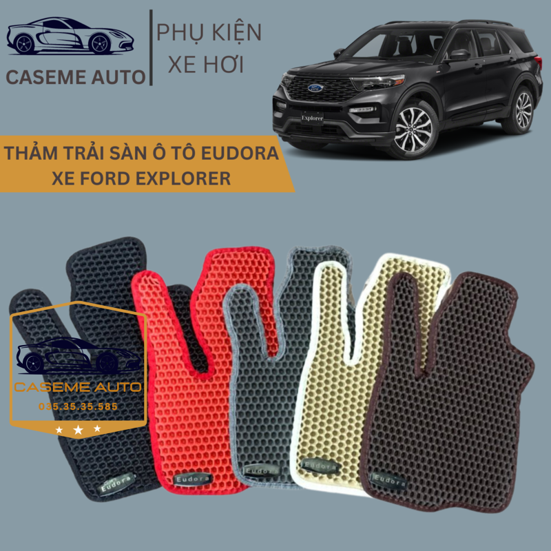 [FORD EXPLORER] Thảm Trải Sàn, Lót Sàn Ô Tô Cao Su Eudora CloudFoam Thiết Kế Theo Xe Dành Cho Xe FORD EXPLORER, Chống Nước, Không Mùi, Ngăn Bụi Bẩn, Dễ Vệ Sinh - Hàng Chính Hãng