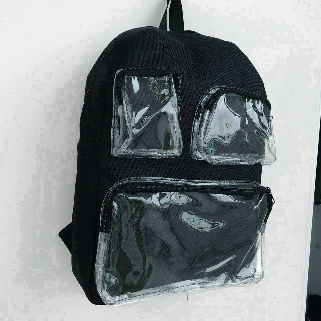 Balo unisex dành cho cả nam và nữ, chất vải bố dày dặn, nhiều ngăn túi hộp trong suốt, phù hợp đi học hay đi chơi