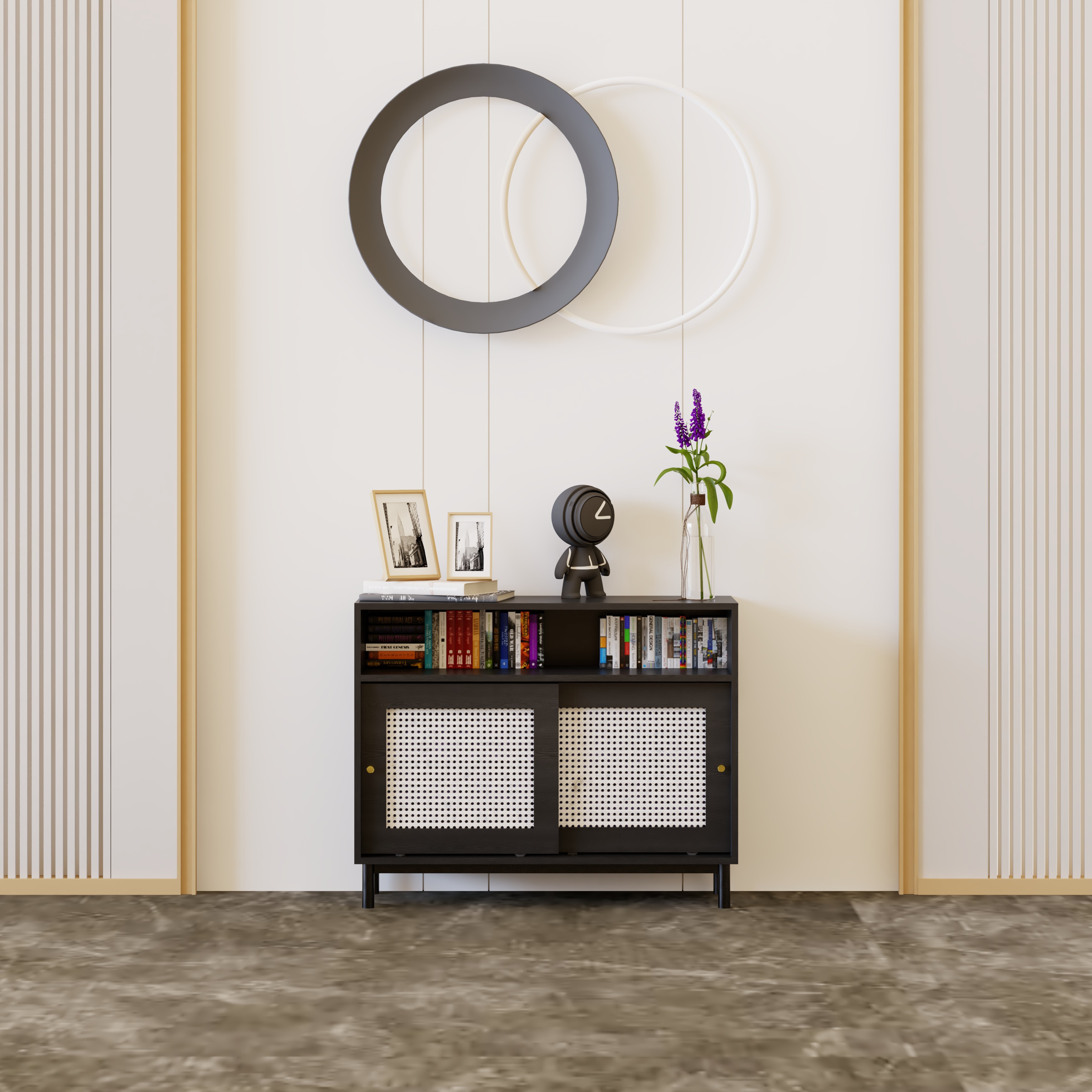 ROTAN, Tủ đựng đồ 2 cánh lùa - chân sắt , 100cm x 34cm x 80cm , TCL_033