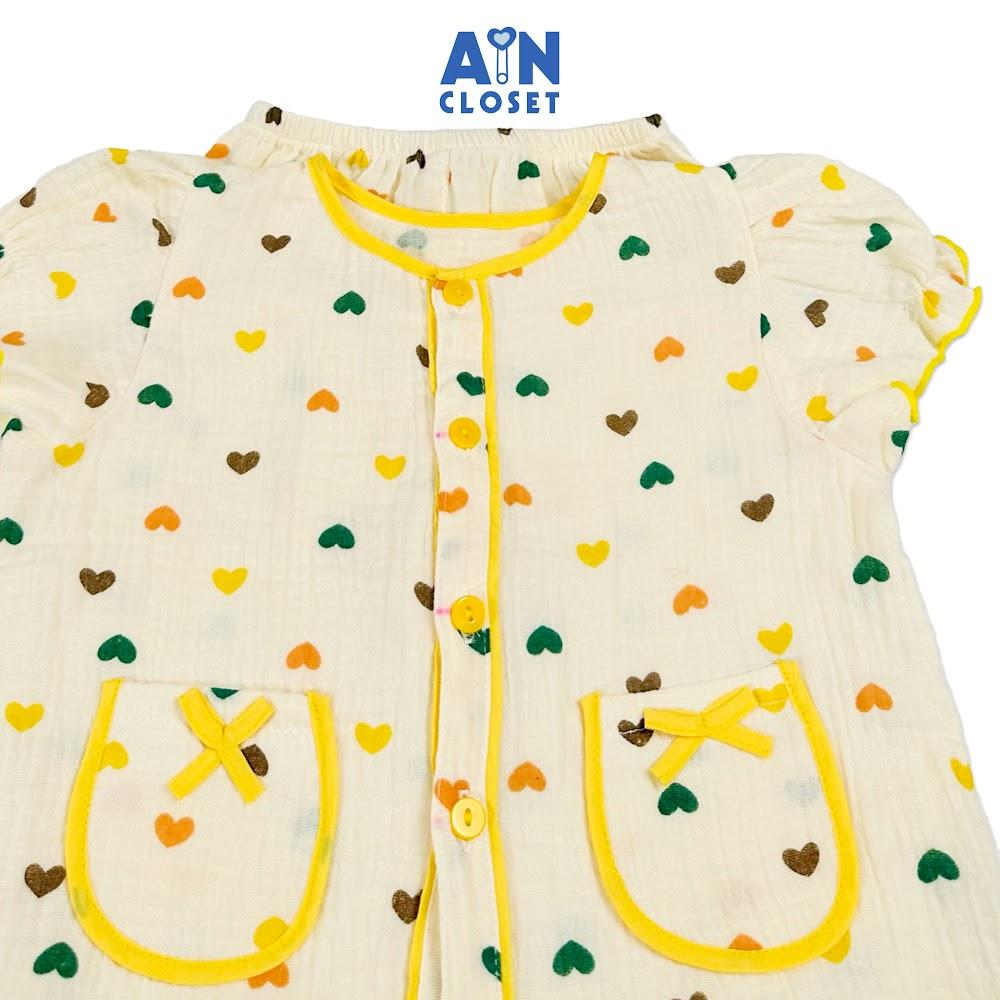 Bộ quần áo Dài tay ngắn bé gái họa tiết Tim Vàng Xanh Xô muslin - AICDBGR5Q2JA - AIN Closet