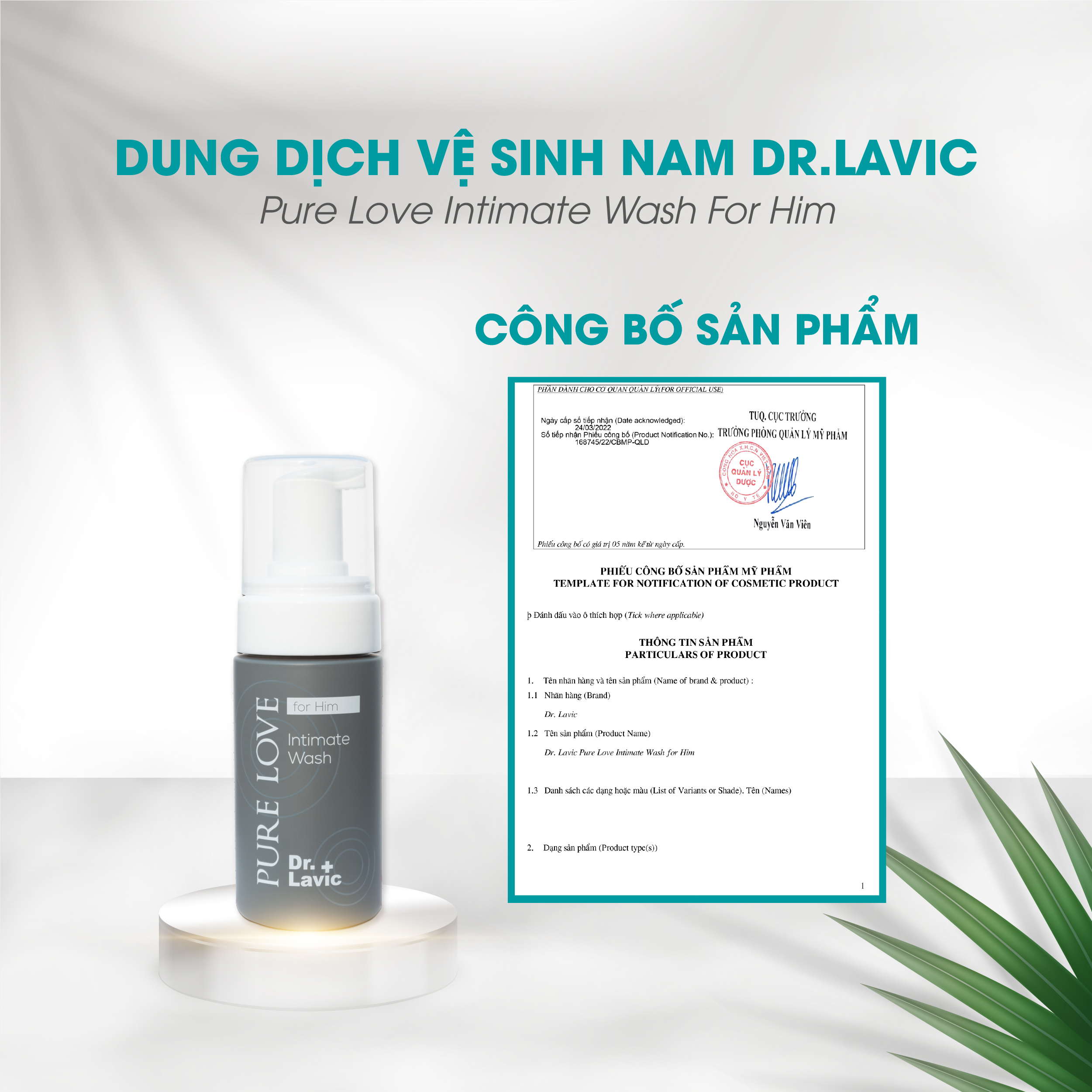Dung dịch vệ sinh nam Dr.Lavic Pure Love Intimate Wash For Him dạng bọt thơm mát khử khuẩn tốt 100ml - DR939
