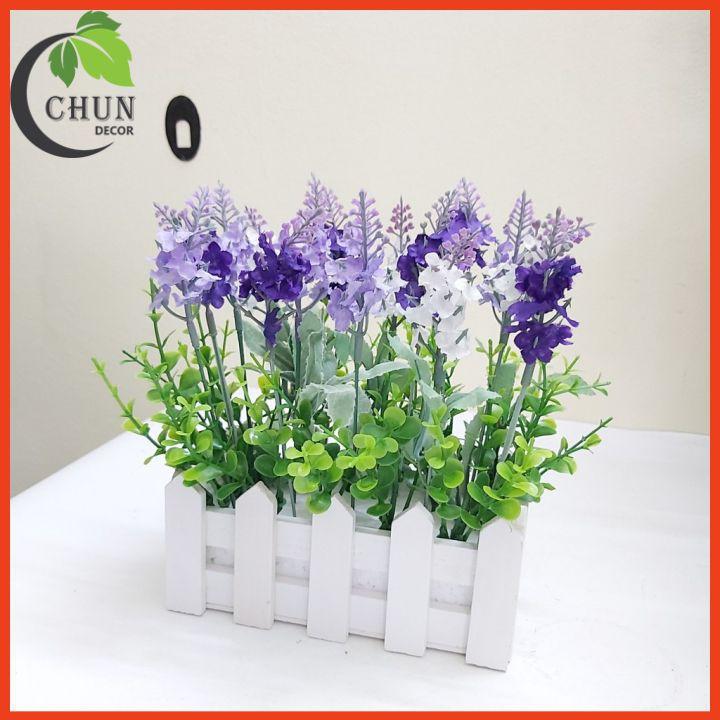 Giỏ hoa giả, hàng rào lavender trang trí nhà cửa, văn phòng, góc học tập, làm đạo cụ chụp ảnh