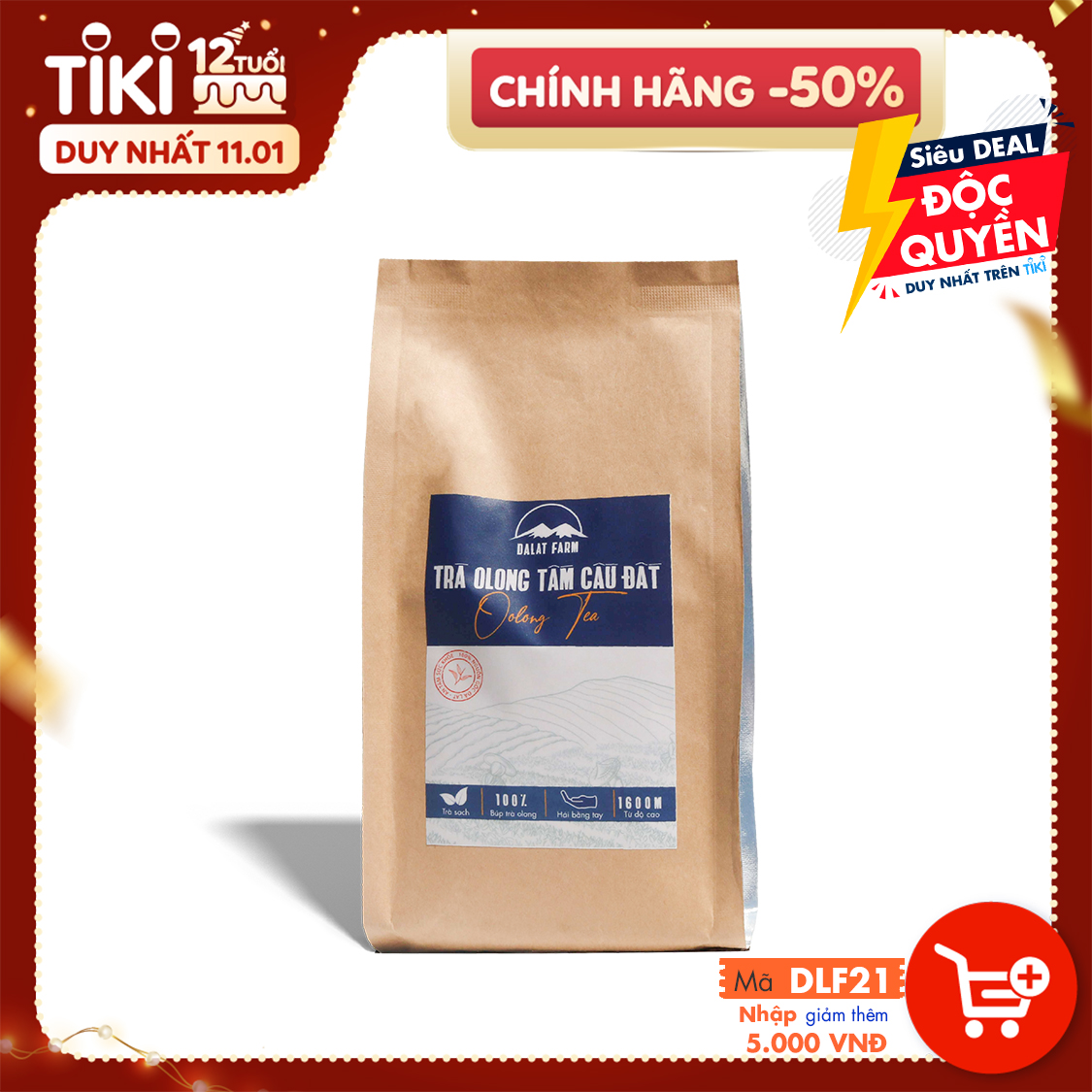 Trà Oolong Tấm Cầu Đất - Túi 500Gr -  Nguyên liệu làm trà sữa tự pha chế trà sữa đài loan Dalat Farm