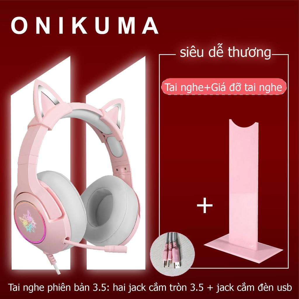 Hot Sale ONIKUMA K9 màu hồng Tai nghe chuột bàn phím Bộ đồ tai nghe mèo RGB Mic chống ồn tai nghe chụp tai chơi game [Hàng chính hãng]
