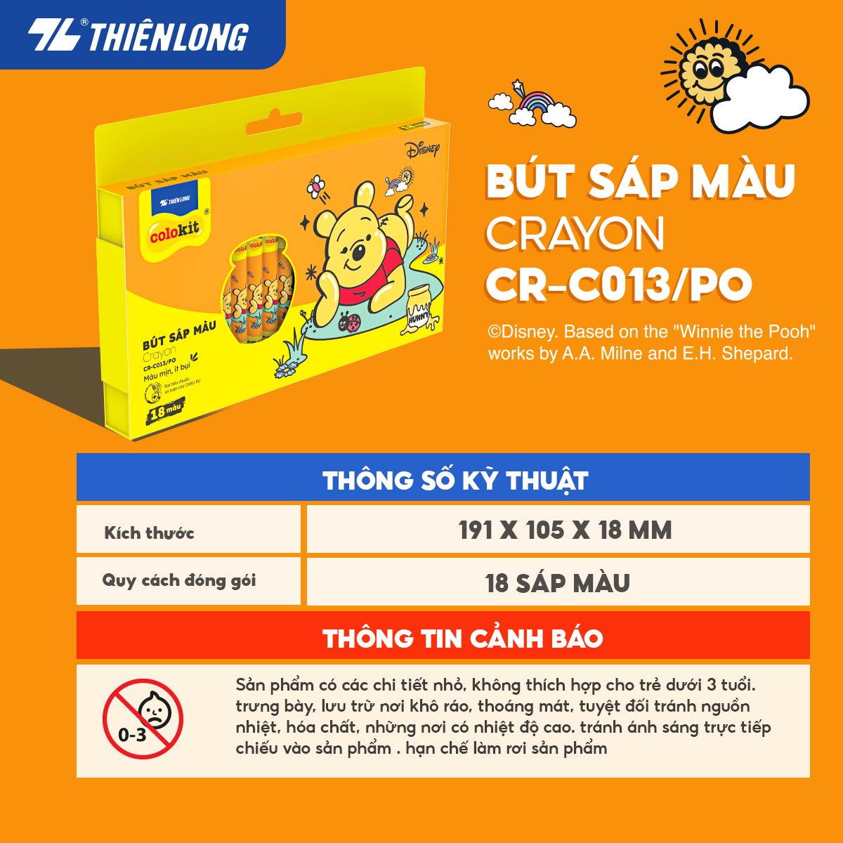 Bút sáp 18 màu Pooh Thiên Long Colokit CR-C013/PO