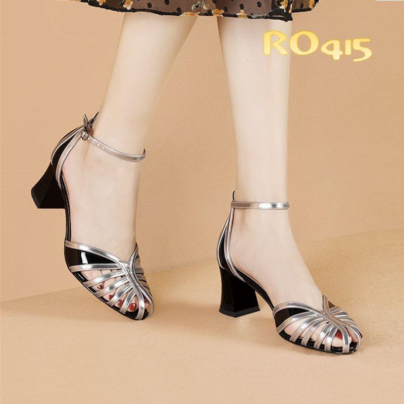 Sandal cao gót nữ, phối màu cao cấp ROSATA RO415 cao 7p - Vàng, Bạc - HÀNG VIỆT NAM - BKSTORE