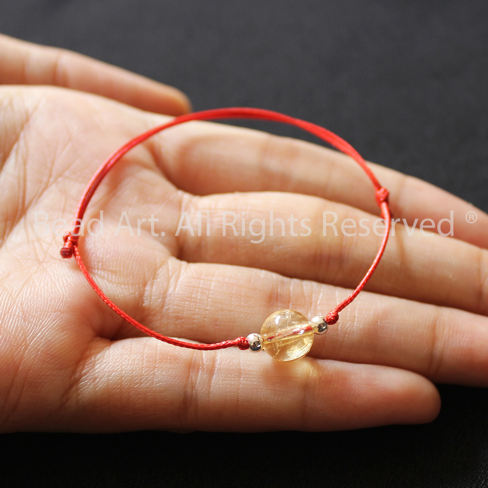 Vòng Tay Thắt Dây Đá Thạch Anh Vàng, Citrine 7.5MM-8MM Tự Nhiên Và Bạc 925, Vòng Tay Phong Thuỷ, Chuỗi Hạt, Mệnh Thổ, Kim - Bead Art