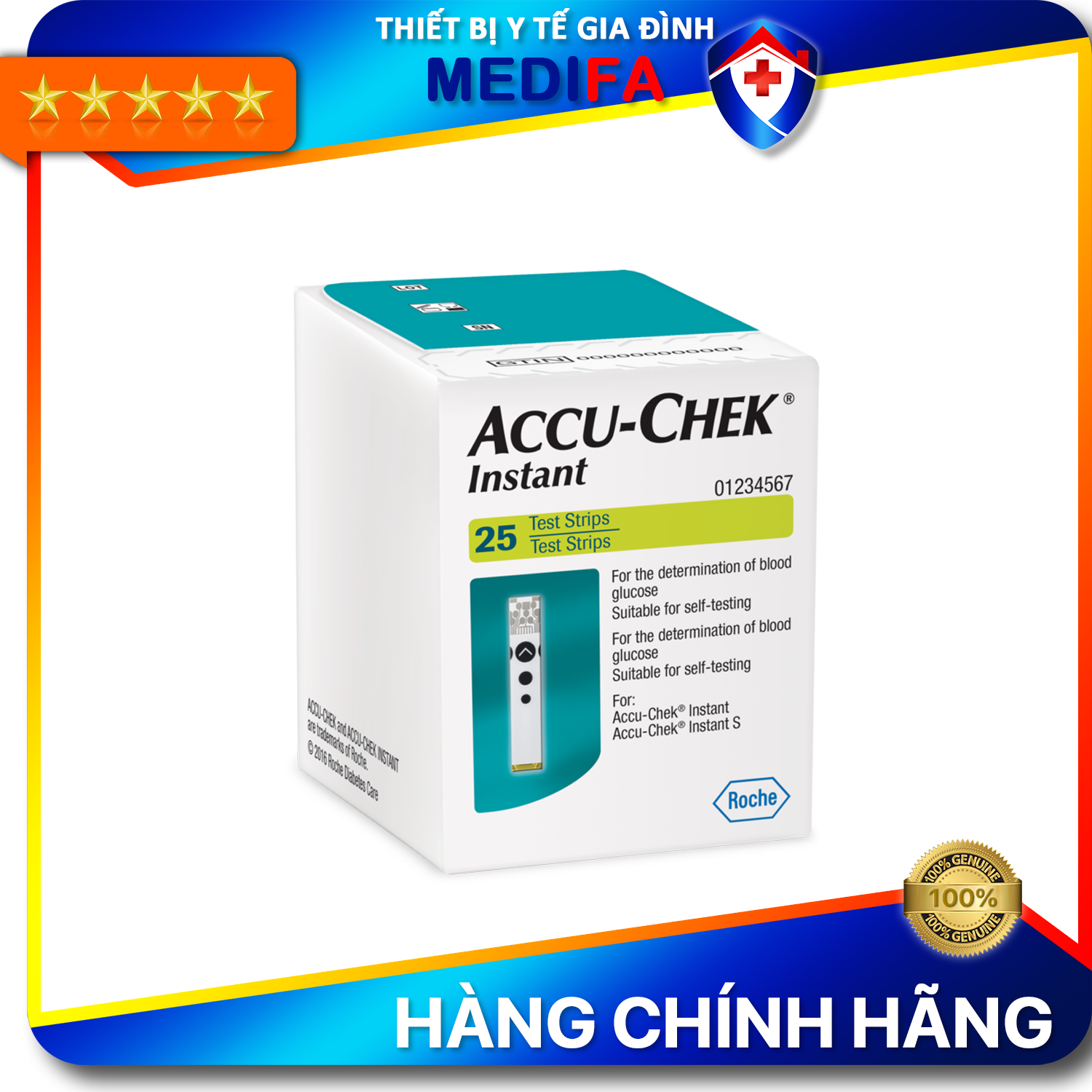 Hộp 2550 Que Thử Đường Huyết Accu - Chek Instant Chính Hãng Roche, Có Tem Niêm Phong, Nhãn Phụ Tiếng Việt - Hộp 25 Que Thử