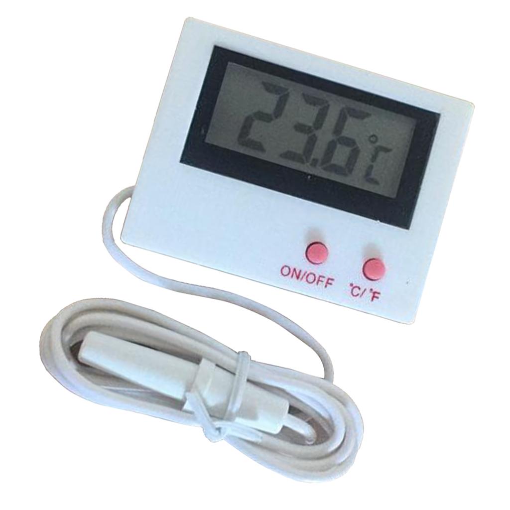 Mini LCD Display Digital Temperature Meter Gauge with 1M Waterproof Probe - White