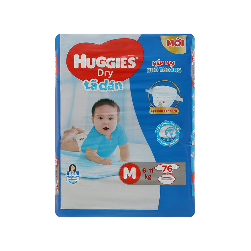 Tã dán Huggies Dry size M 76 miếng (cho bé 6 - 11kg)