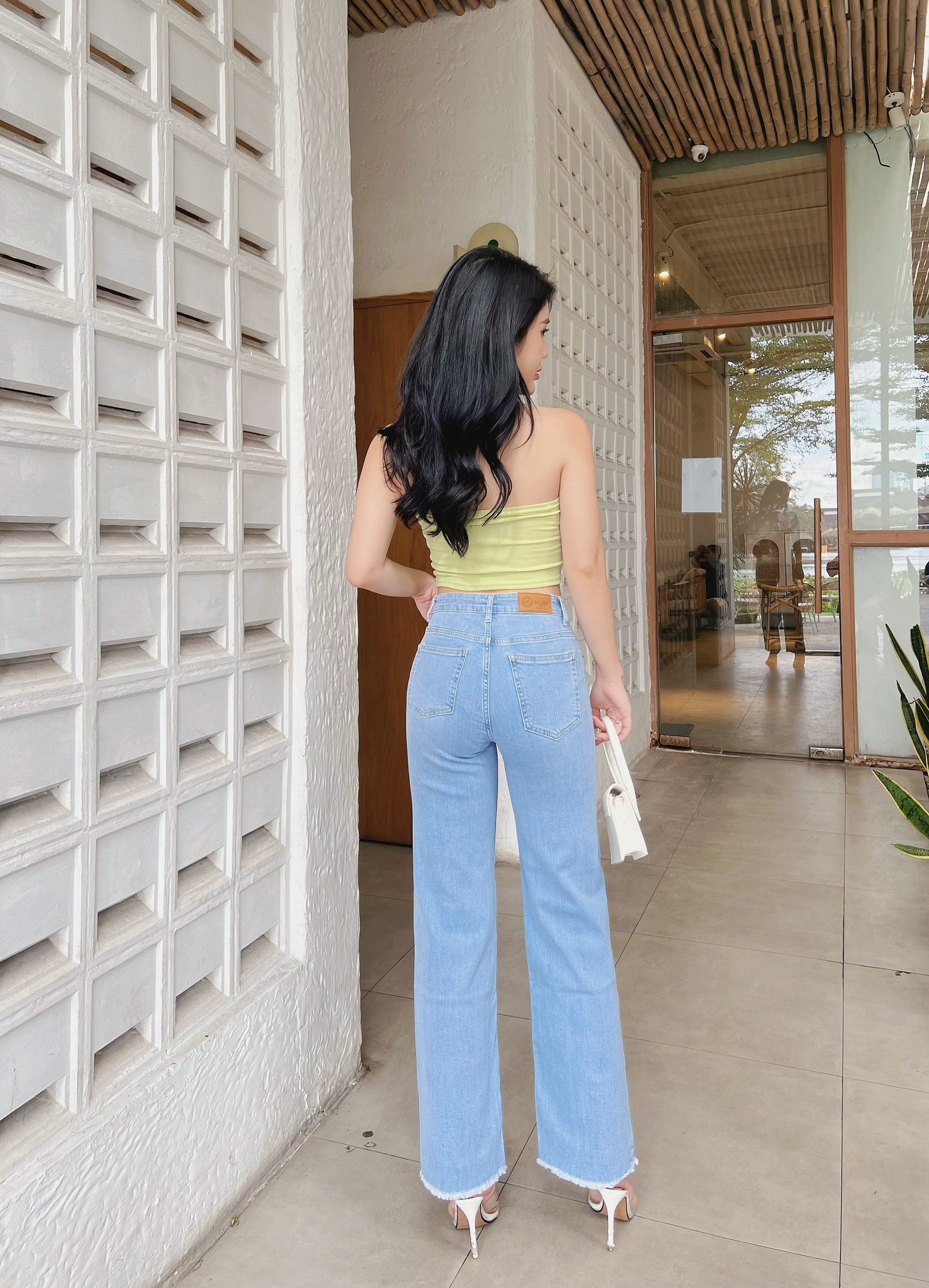 Quần suông đứng ống rộng lai tua lưng cao HQJeans thiết kê HQ97