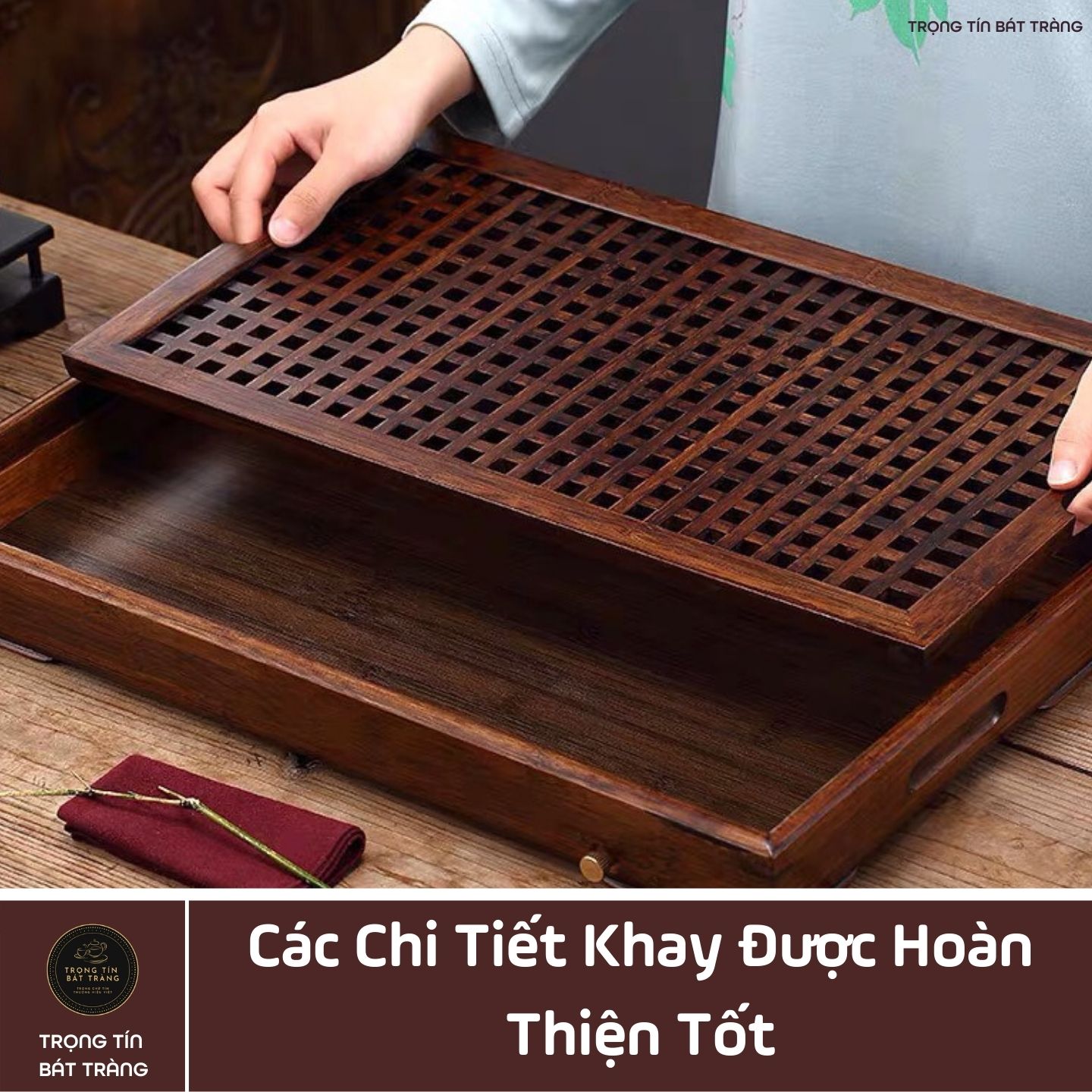 KT 06 Khay Trà Tre Cao Cấp Chữ Nhật Kích Thước 50*29*6,5