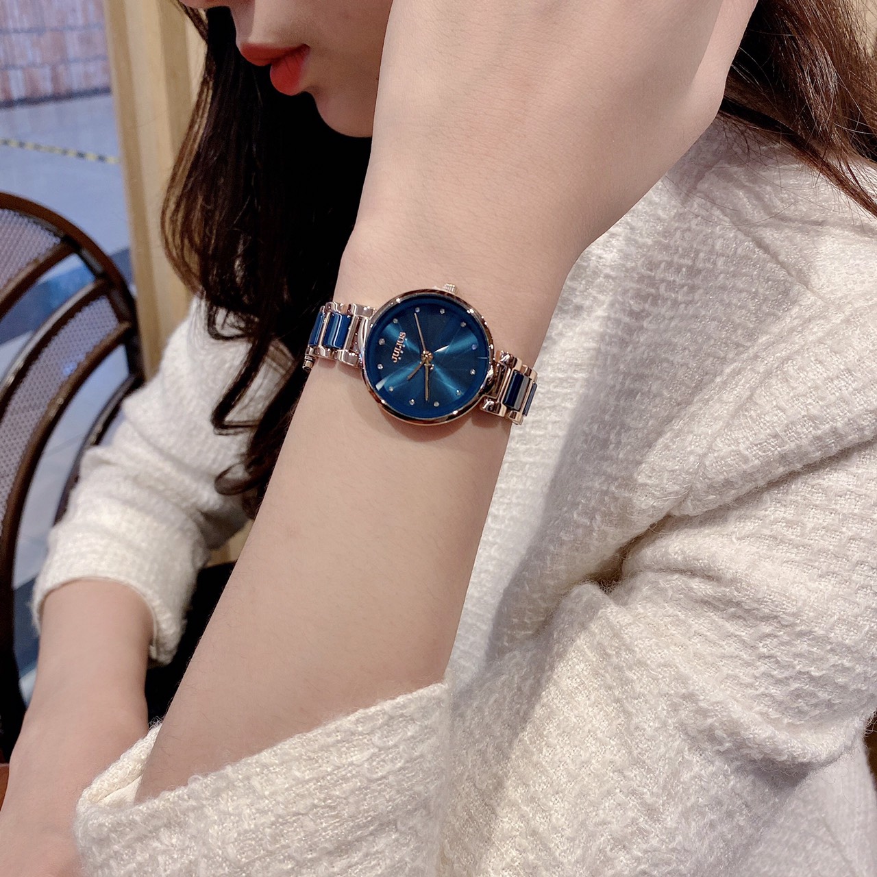 Đồng Hồ Nữ Julius Hàn Quốc JA1209C Dây Thép Phối Ceramic Thanh Lịch