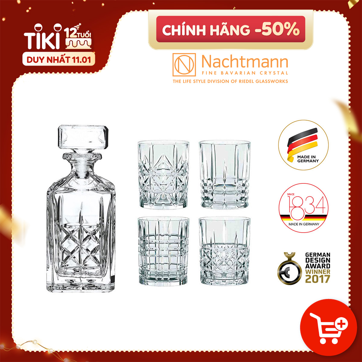 Bộ bình &amp; ly pha lê whisky Nachtmann Highland 5 món - Hàng chính hãng Đức