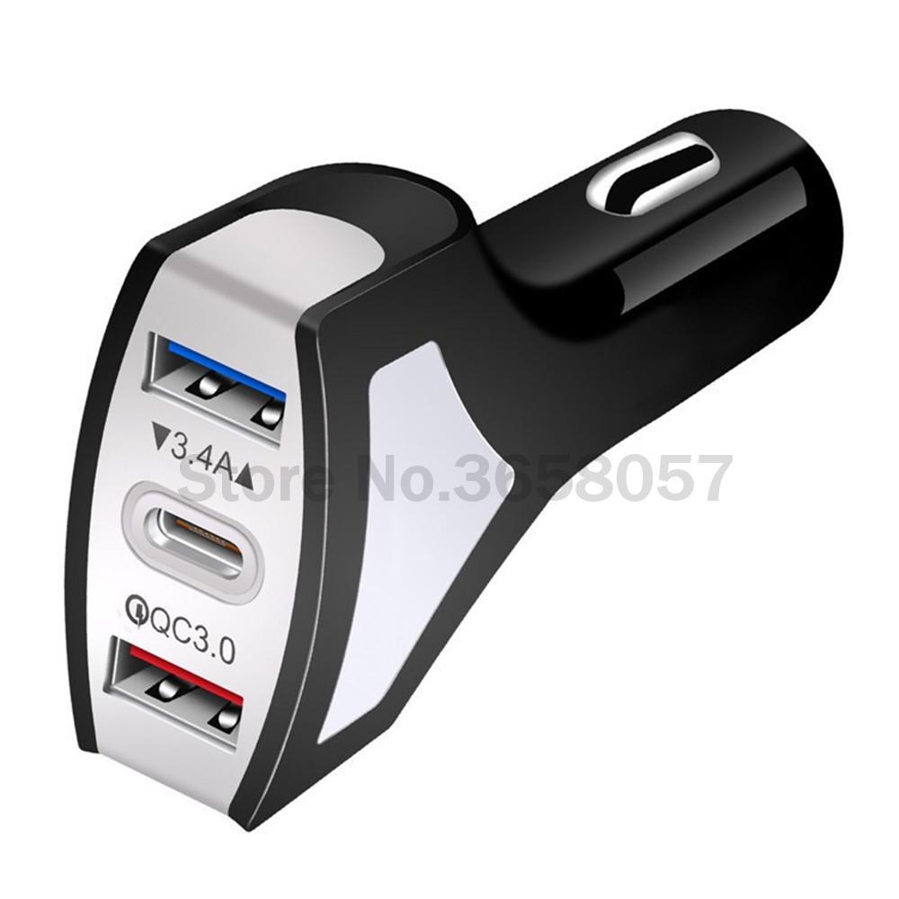 QC3.0 Bộ sạc nhanh nhanh 3 trong 1 Loại C Cổng USB Dual USB Bộ điều hợp bộ sạc tự động cho điện thoại Universal