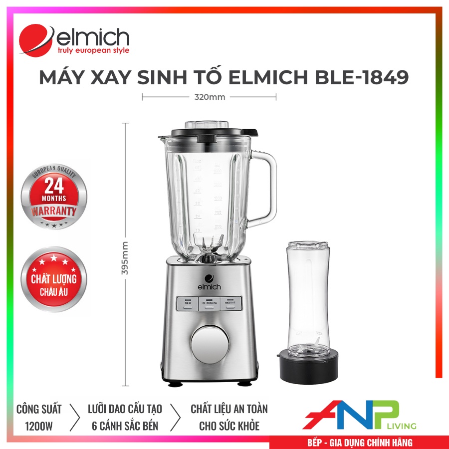 Máy Xay Sinh Tố Cối Thủy Tinh Elmich BLE-1849 - Hàng Chính Hãng