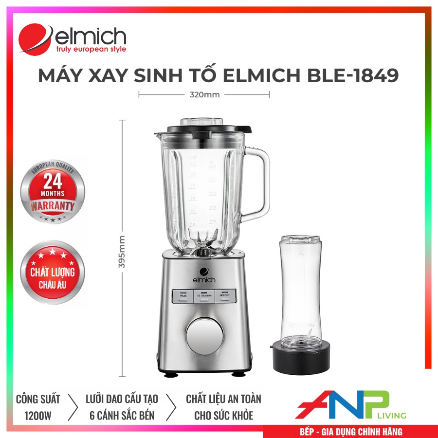 Máy Xay Sinh Tố Cối Thủy Tinh Elmich BLE-1849 (1200W - 1,5L) - Hàng Chính Hãng