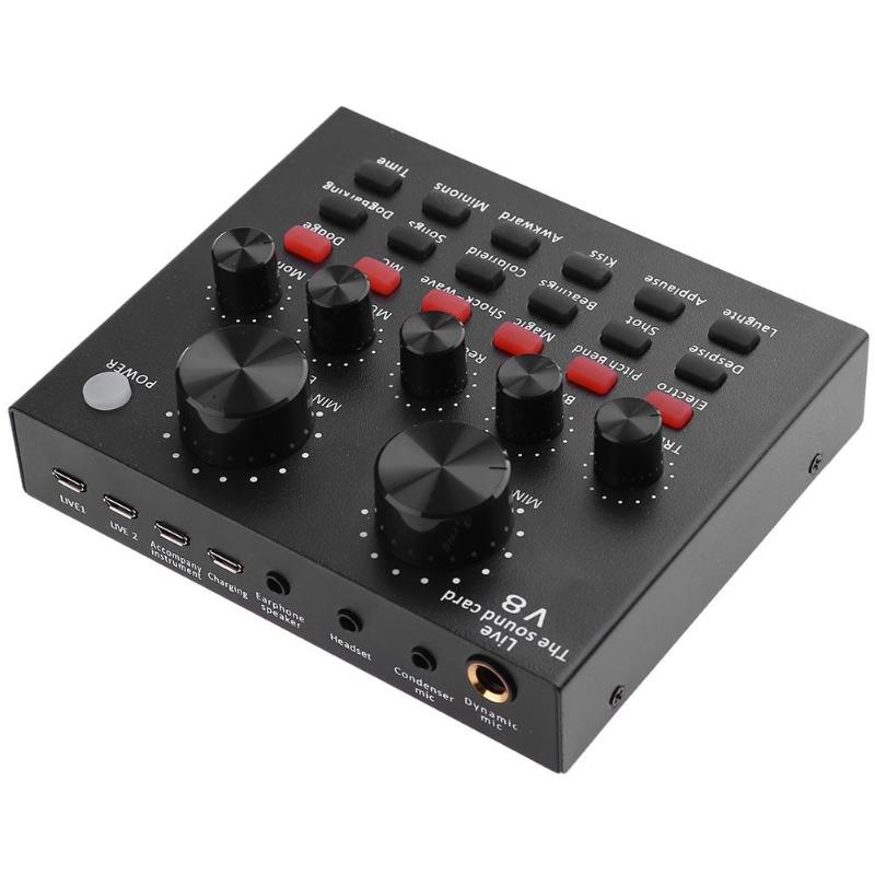 V8 Sound Card Mixer Audio Interface External Streaming USB Headset Microphone Broadcast Sound Card Mixer For Computer PC