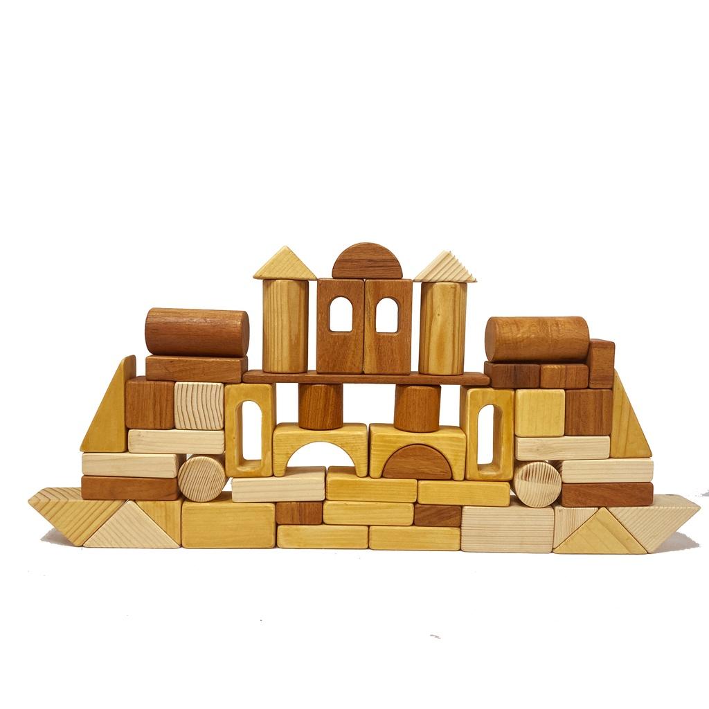 Bộ xếp hình khối 51 miếng bằng gỗ - Xuất xứ: Việt Nam