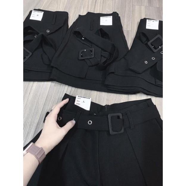 Quần short nữ kèm belt siêu đẹp quần sooc nữ chất tuyết mưa đứng from thời trang Banamo Fashion, short kèm belt đen 632