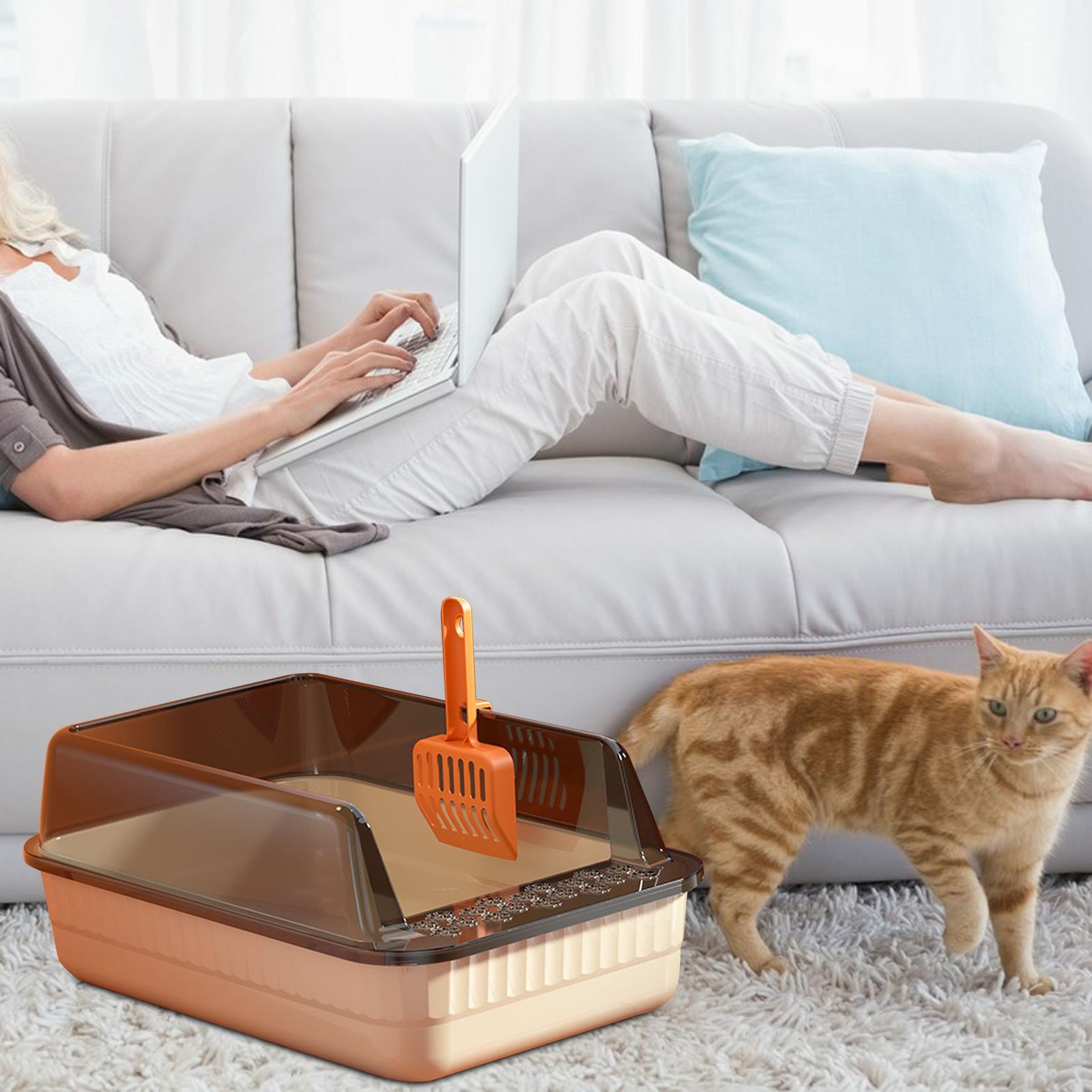 Cat Litter Box Litter Tray Open Top Semi Enclosed Durable 18L Large Capacity