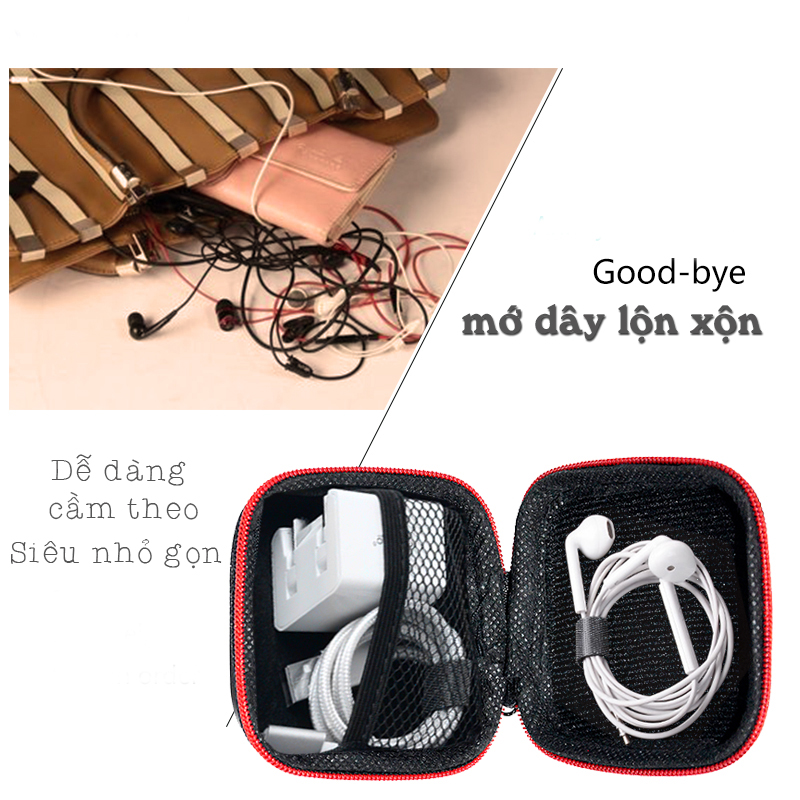 Hộp đựng tai nghe, cáp sạc Sợi Carbon Vuông cho phụ kiện di động - Hàng chính hãng