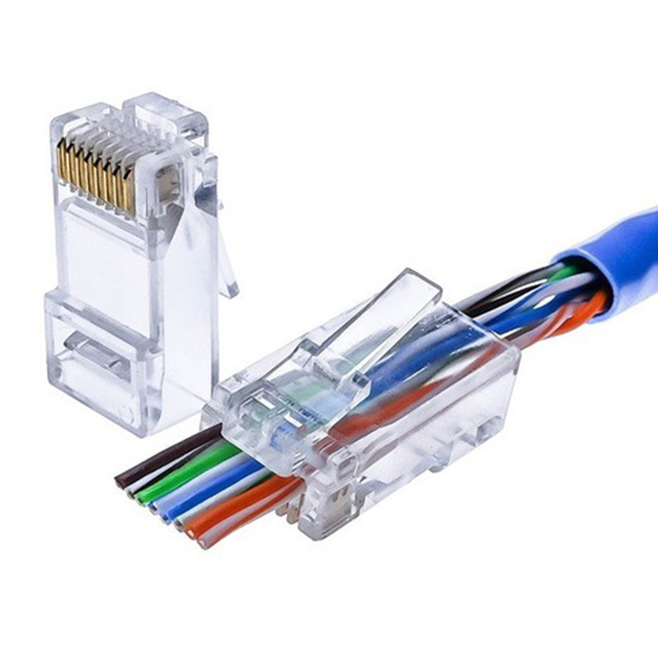 Bộ 100 Đầu Mạng RJ45 Xuyên Thấu Pass Through Và 100 Chụp Mạng Trong Suốt Dùng CAT5, CAT6 - Hàng Chính Hãng