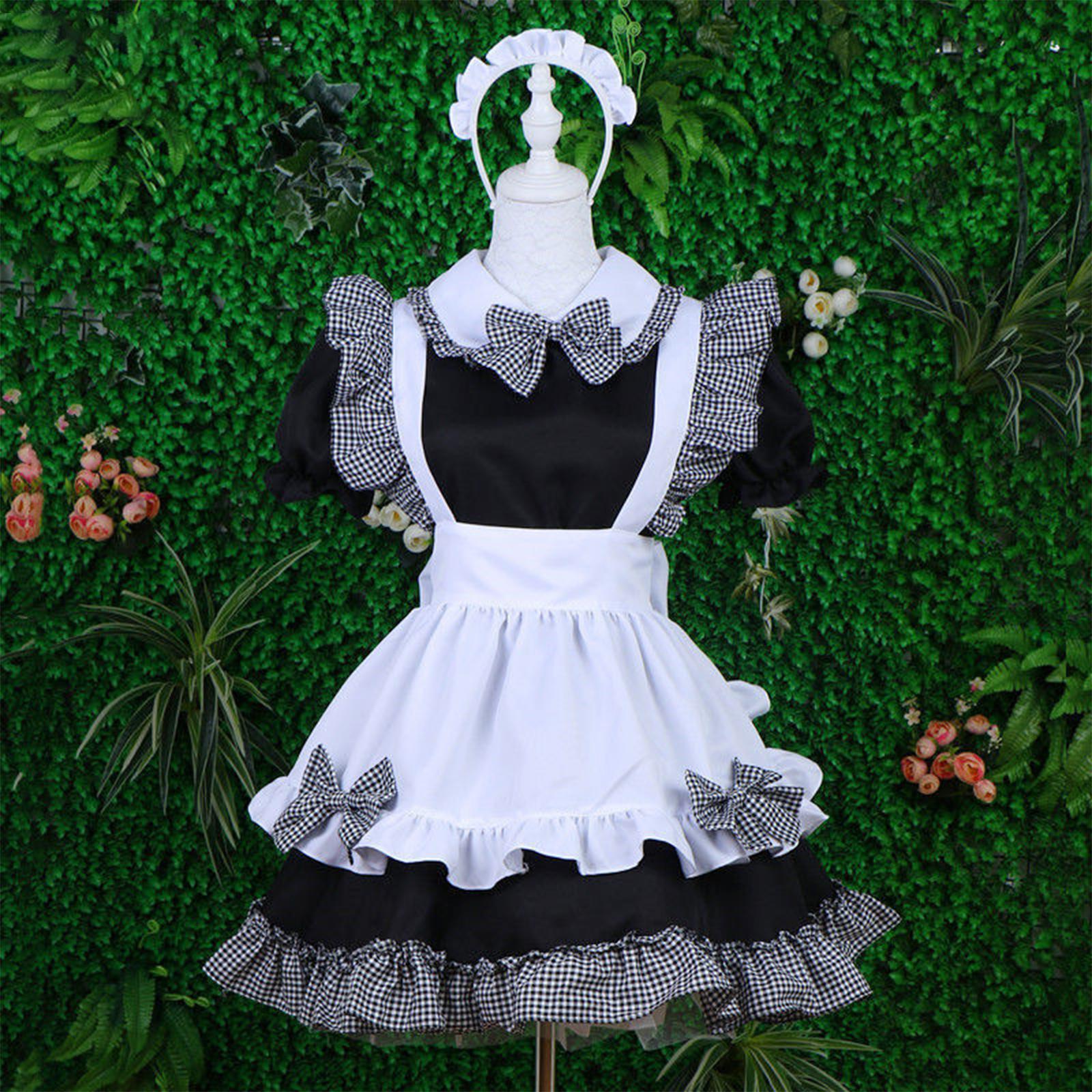Women's French Maid Costume with Apron, Anime Cosplay Fancy Dress for Halloween Party