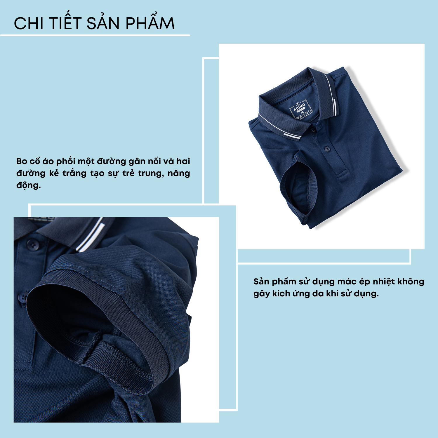 Áo polo nam màu xanh đen phối viền ADINO vải polyester cotton mềm mịn dáng slimfit công sở trẻ trung AP96