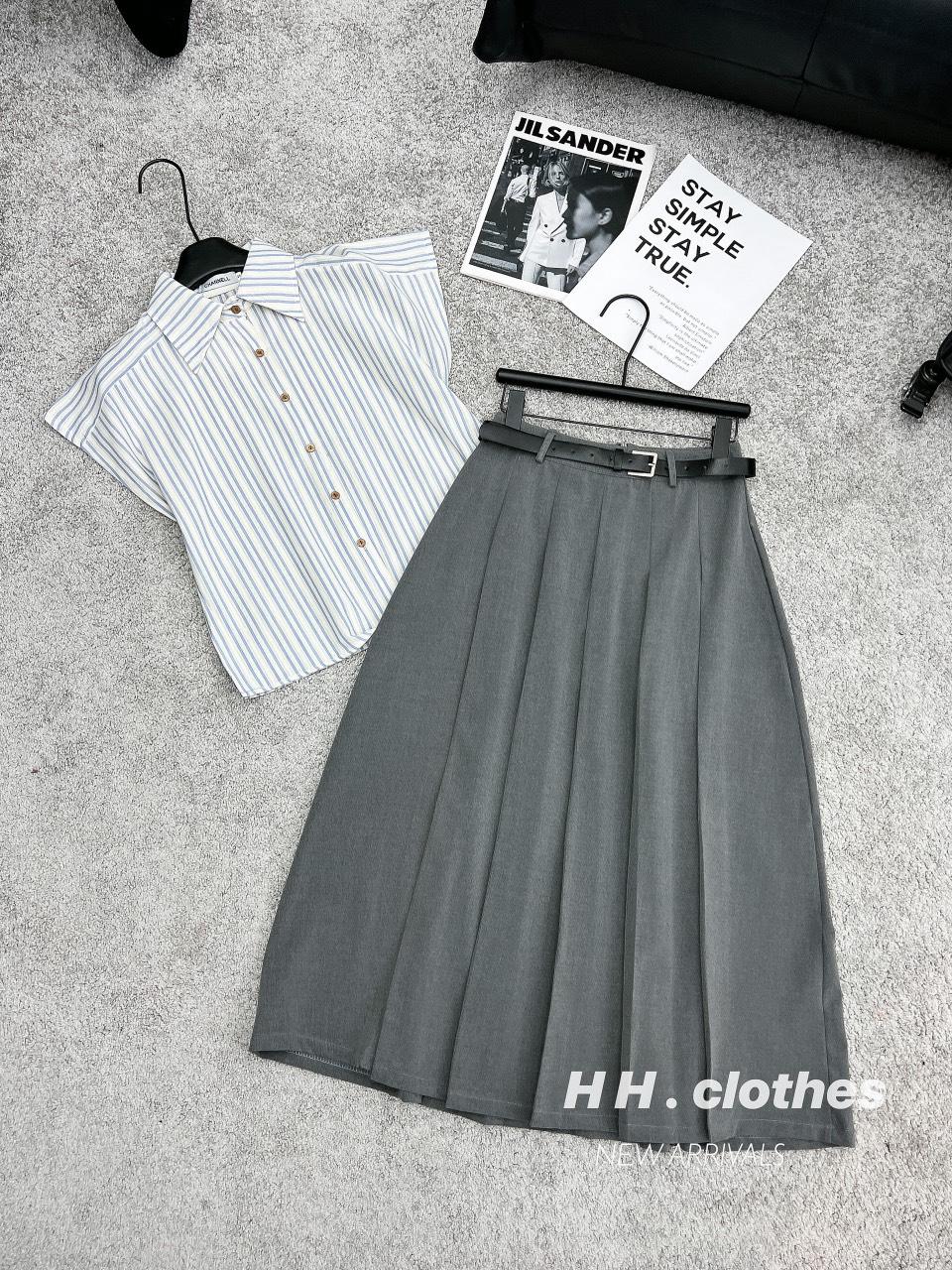 SET ĐI CHƠI, SET 2 MÓN ÁO SƠ MI TAY CÁNH DƠI PHỐI CHÂN VÁY DÀI KÈM ĐAI CỰC HOT