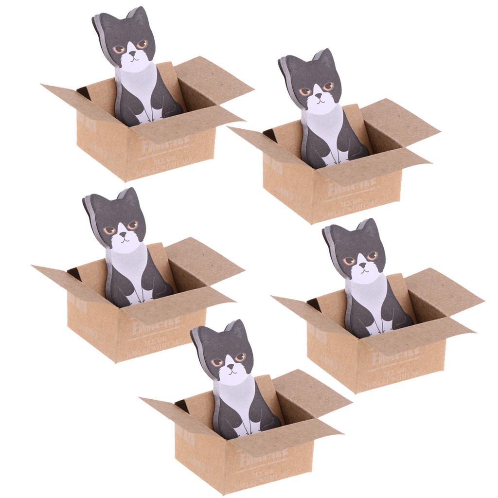 5 Pieces Cute Kawaii Cartoon Box 3D Cat Memo Pad Sticky Note Self-Stick Gift