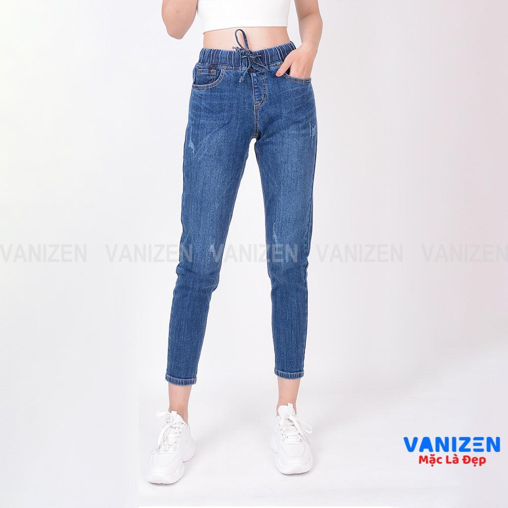 Quần jean nữ ống rộng baggy đẹp lưng cao cạp chun xước nhẹ hàng cao cấp mã 323 VANIZEN