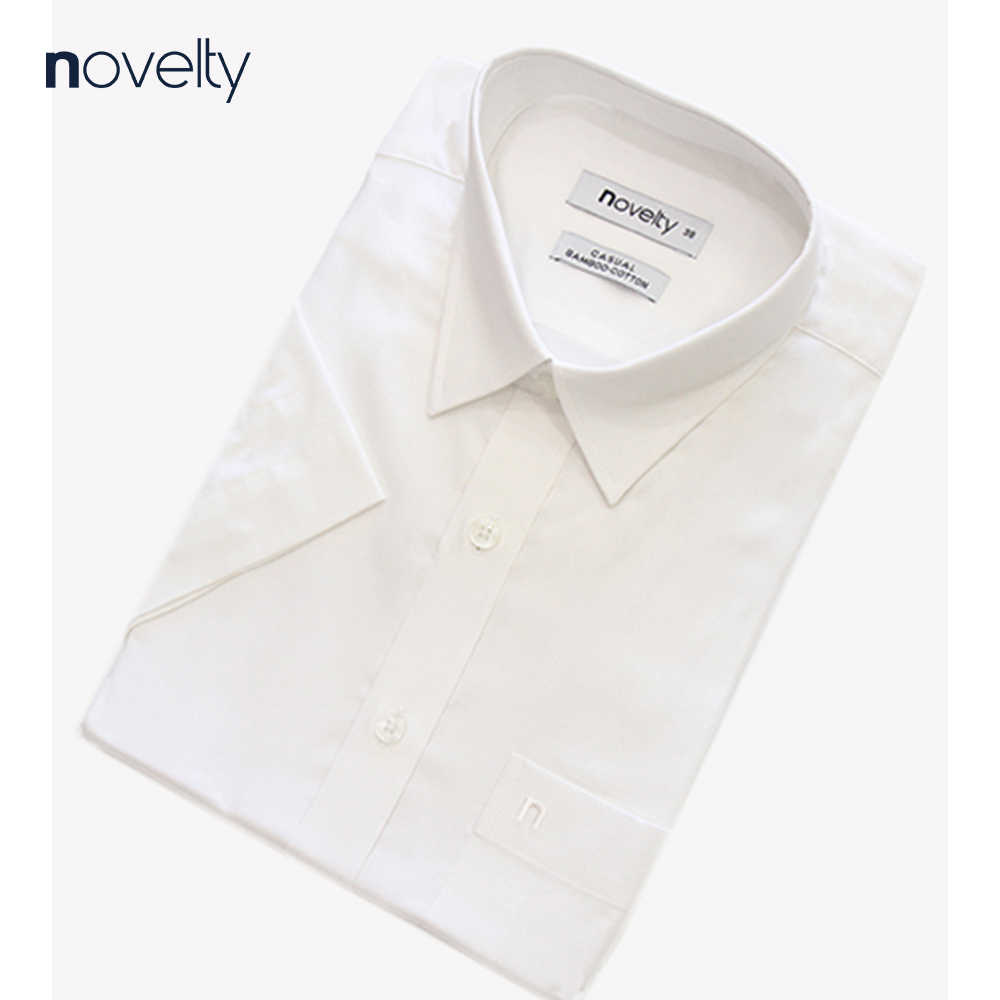 Áo sơ mi nam Novelty ngắn tay màu trắng 171405 vạt ngang Form Casual