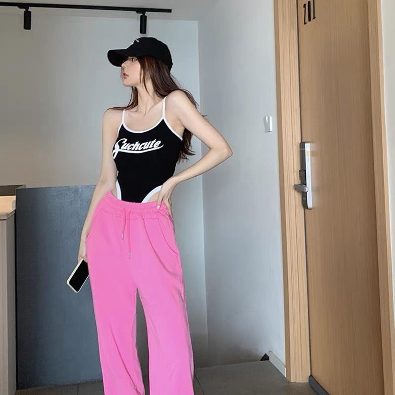 Áo Liền Quần Bodysuit Hai Dây PINKSTORE29, Dáng Ôm In Chữ SUCHCUTE A5403