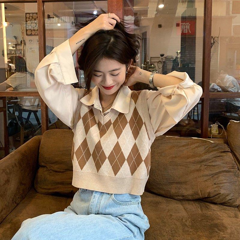 Hàng Sẵn_ Áo gile ngắn cổ điển phong cách retro Hadu shop