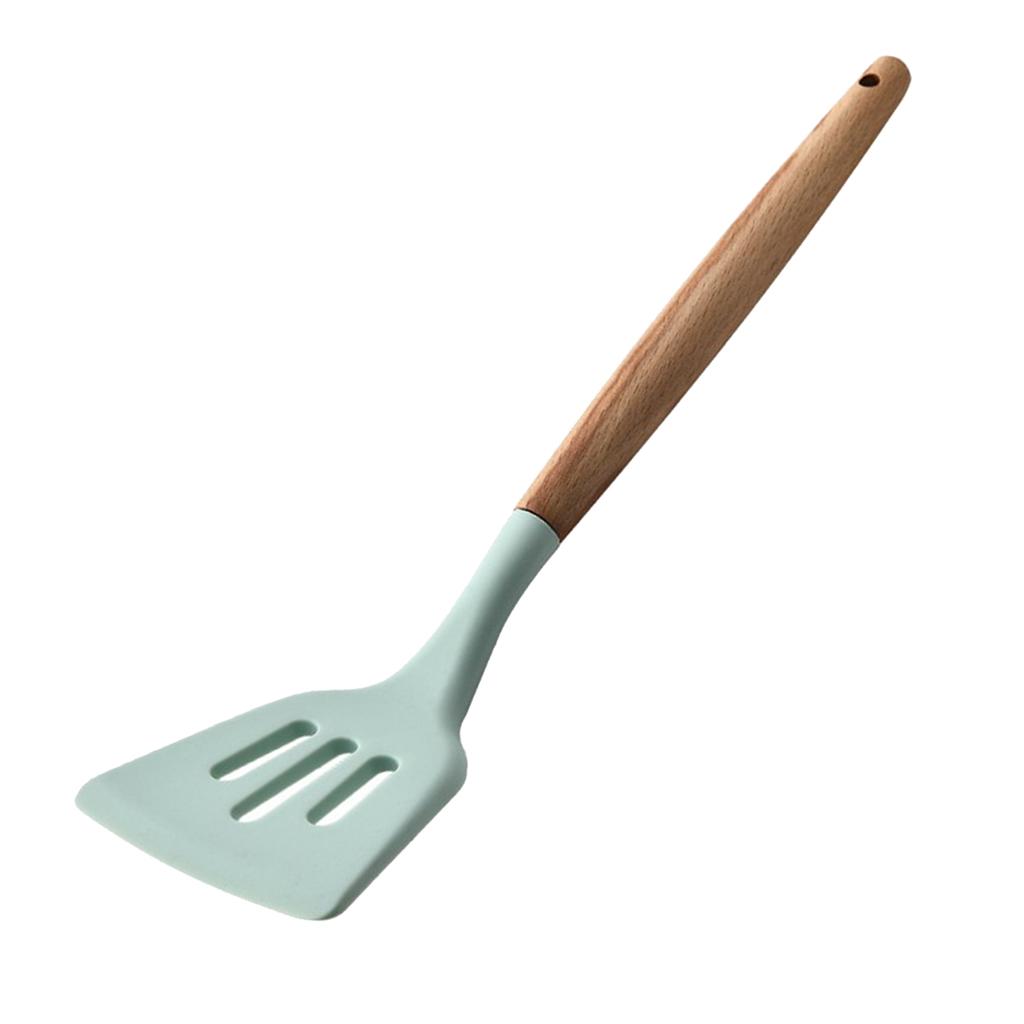 Silicone Non Stick Bếp Nấu ăn Dụng Cụ đặt Tay Cầm Bằng Gỗ