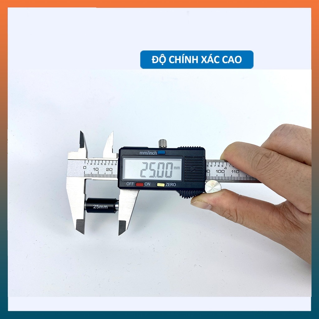 Thước kẹp điện tử 150mm thép hợp kim không rỉ màn hình LCD Màu Đen, tặng tua vít kèm 2 pin dự phòng