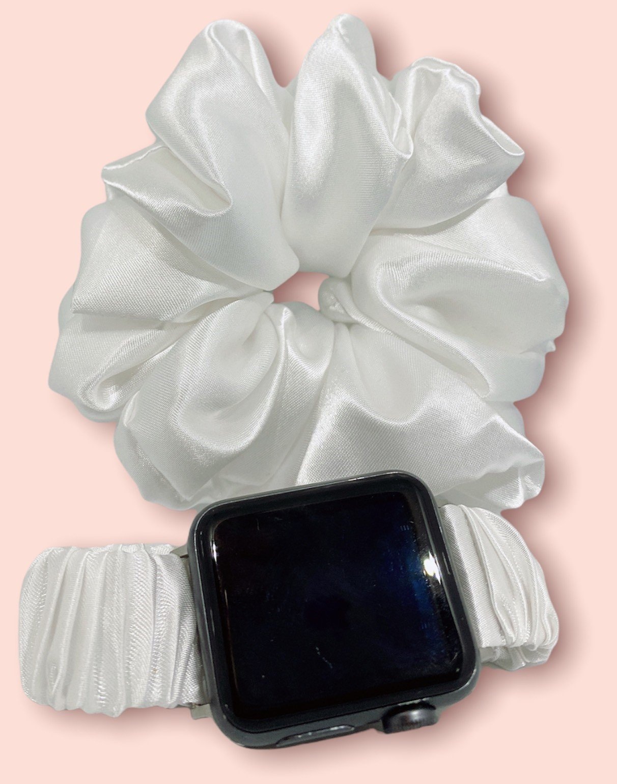 Combo dây đồng hồ kim, đồng hồ apple watch và dây cột tóc scrunchies phi lụa, sang trọng