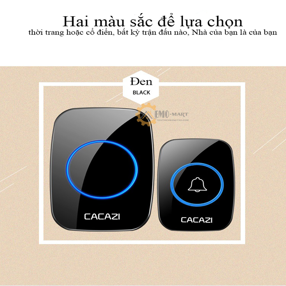 Chuông không dây Cacazi A10, Tặng kèm 3 pin AA - Kết nối không dây - Với 36 kiểu nhạc chuông mới mẻ