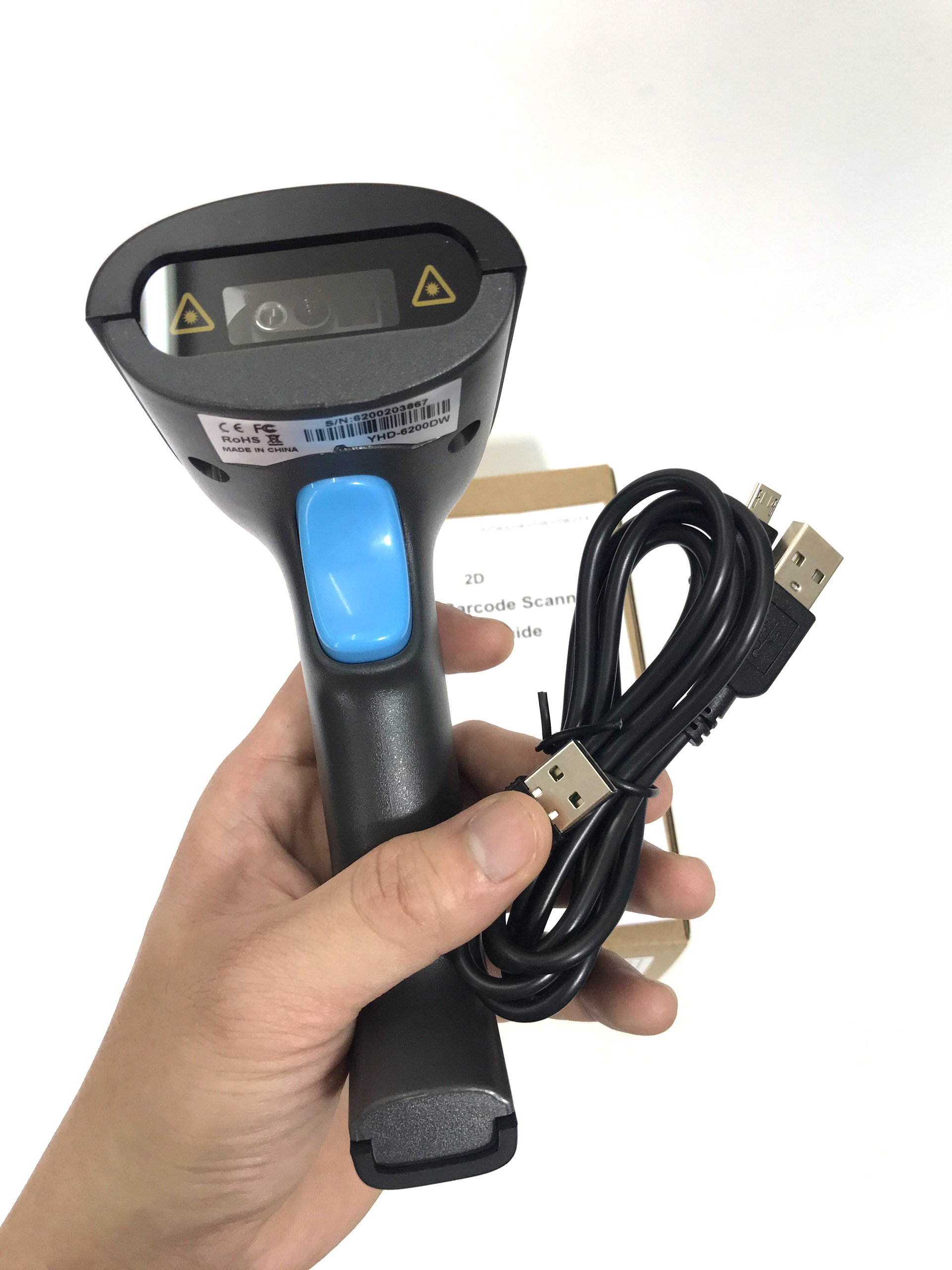 Máy quét mã vạch không dây YHD 6200DW 2D, Máy bắn mã vạch Barcode Qrcode không dây, Đầu đọc mã vạch không dây kết nối USB/ có dây dùng trên Máy tính, Laptop - Hàng nhập khẩu