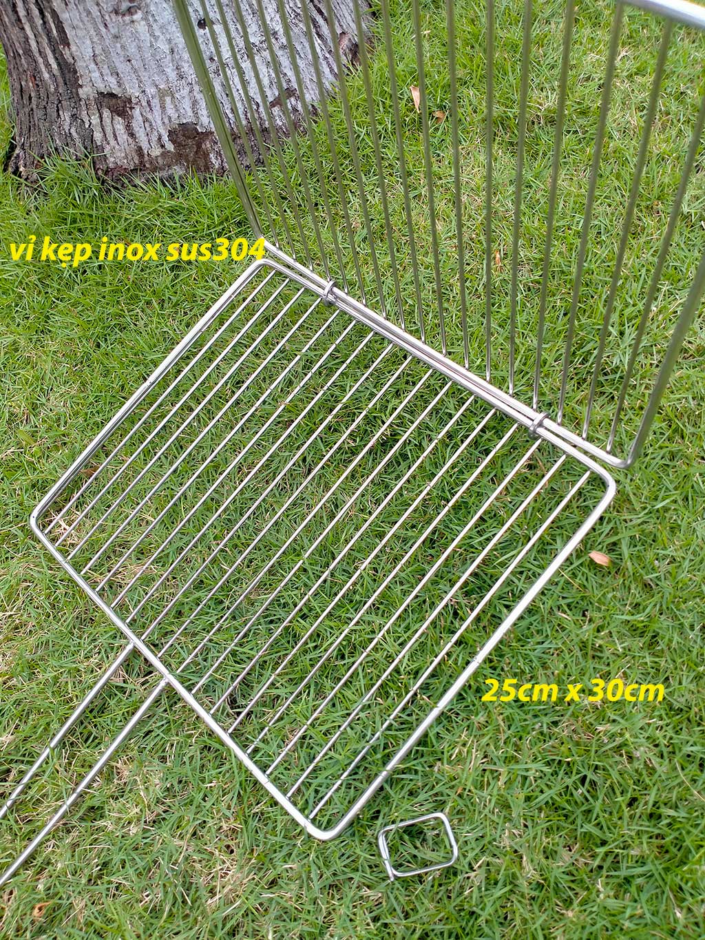 Vỉ nướng kẹp inox sus304 cao cấp - hoàn ngay 200% nếu bị gỉ sét - kích thước 25cm x 30cm x 16mm