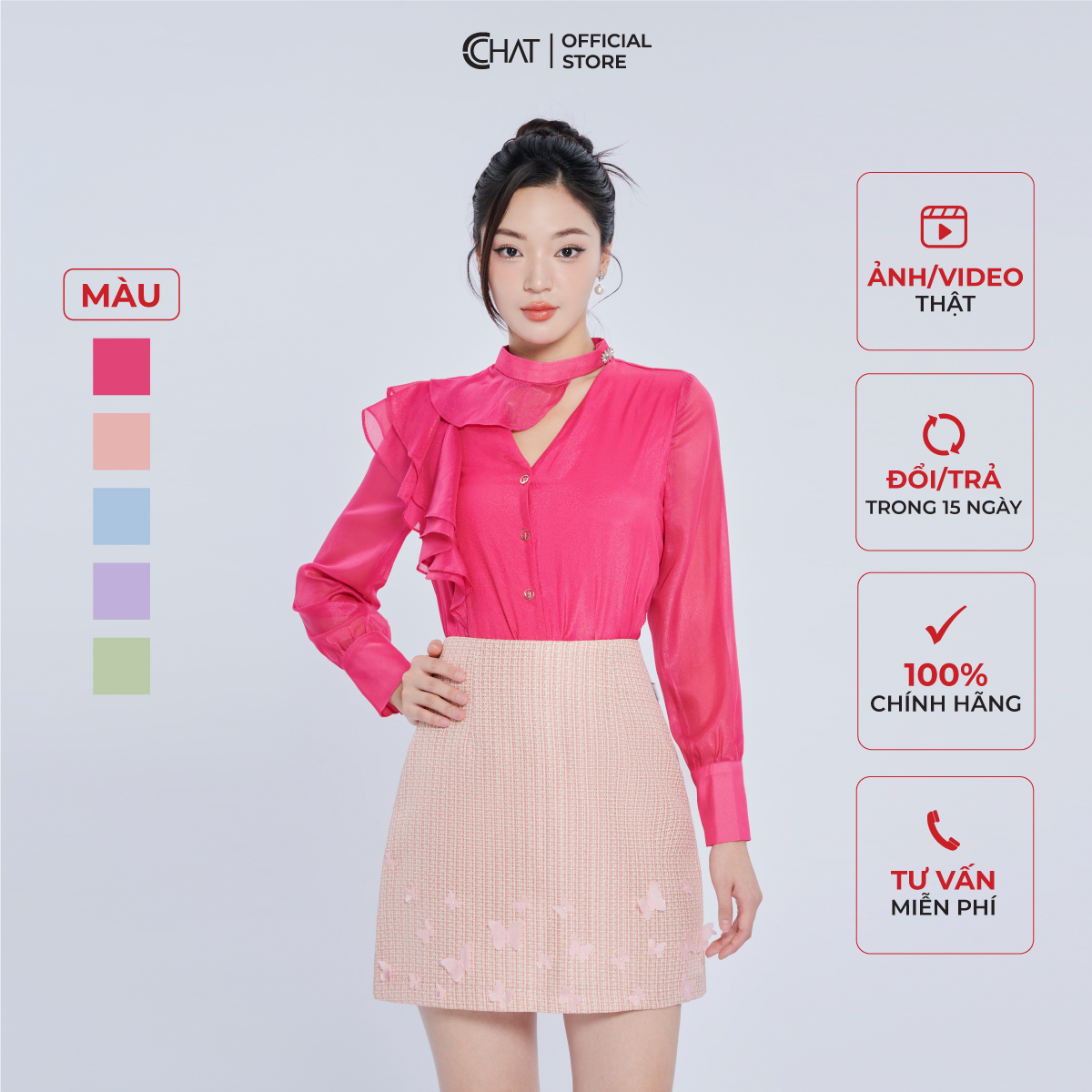 Áo Sơ Mi Nữ  Kiểu Bèo Lệch Dáng Suông Chất Voan Cao Cấp 13FDV2018ST