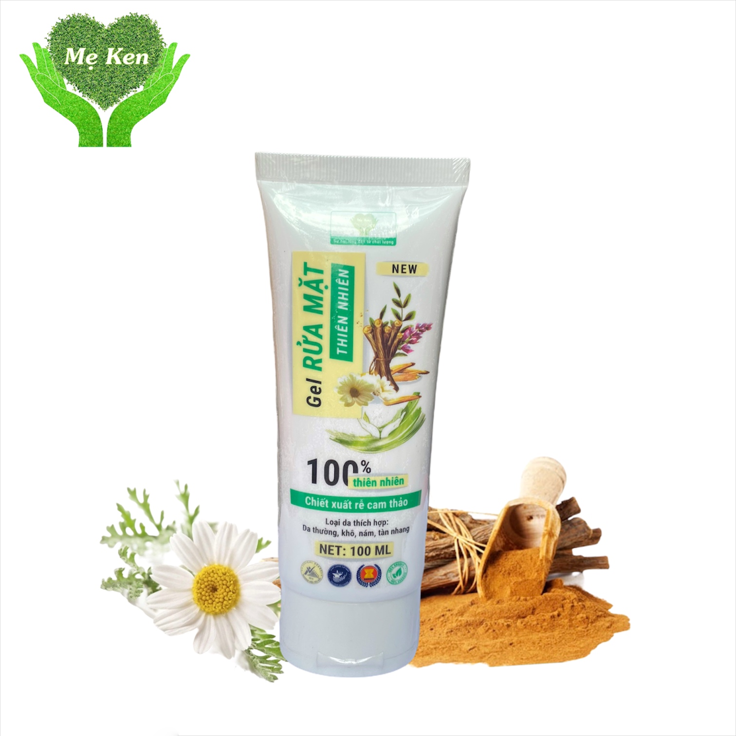 GEL RỬA MẶT THIÊN NHIÊN CHIẾT XUẤT RỄ CAM THẢO MẸ KEN tuýp 100ml - Dành cho da thường, khô, nám, tàn nhang